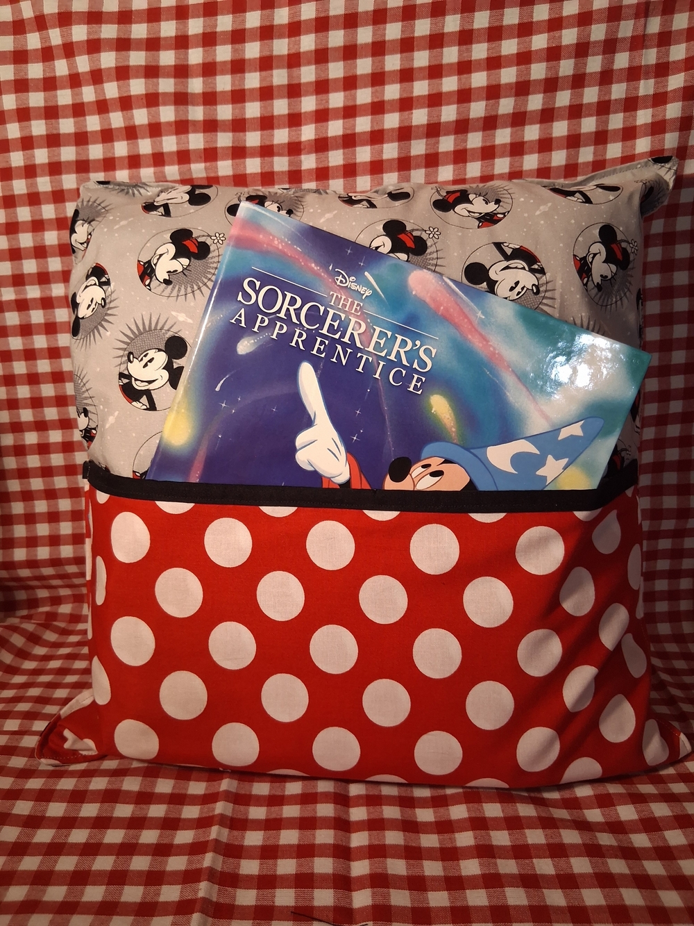 Disney Mickey Mouse Kids Pillow Tote with Red Polka Dot Pocket